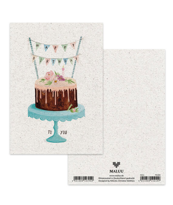 Ansichtkaart Graspapier Birthday Cake
