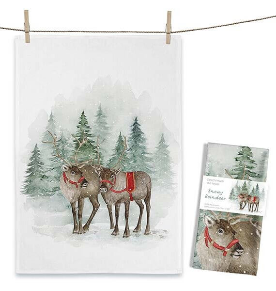 Theedoek Snowy Reindeer
