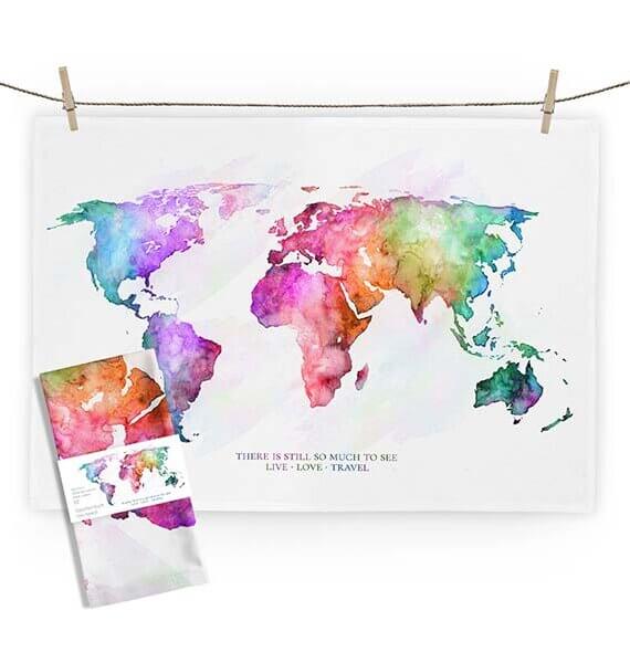 Theedoek World Map – rainbow